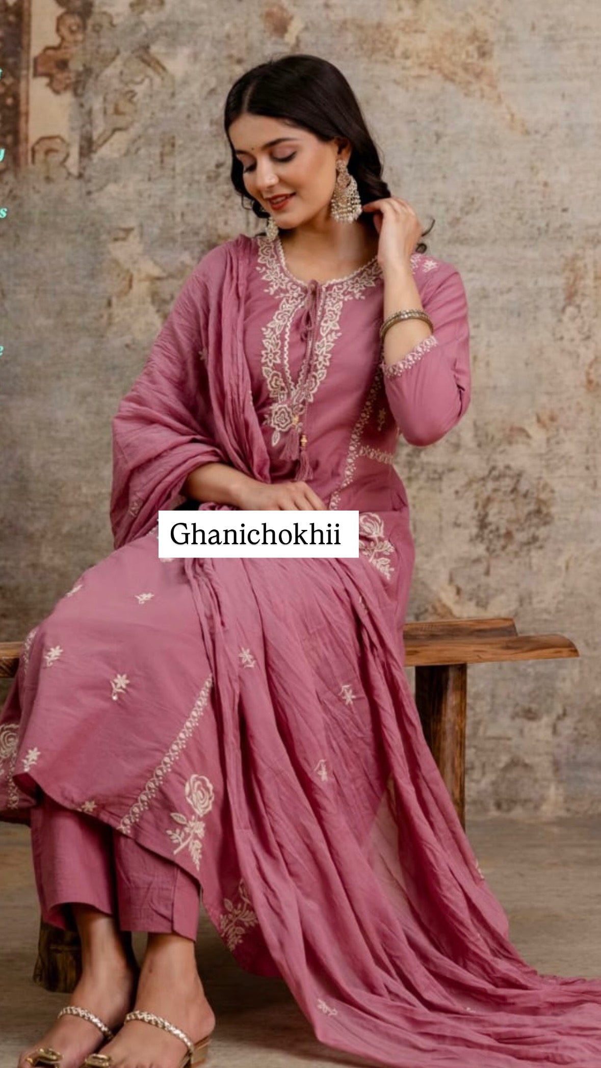 Rosewood Hand-Embroidered Cotton Kurta Set