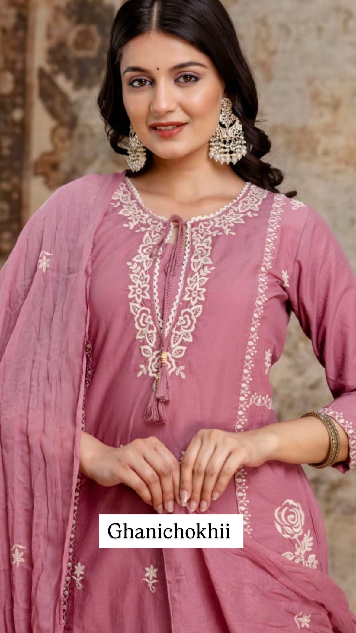 Rosewood Hand-Embroidered Cotton Kurta Set