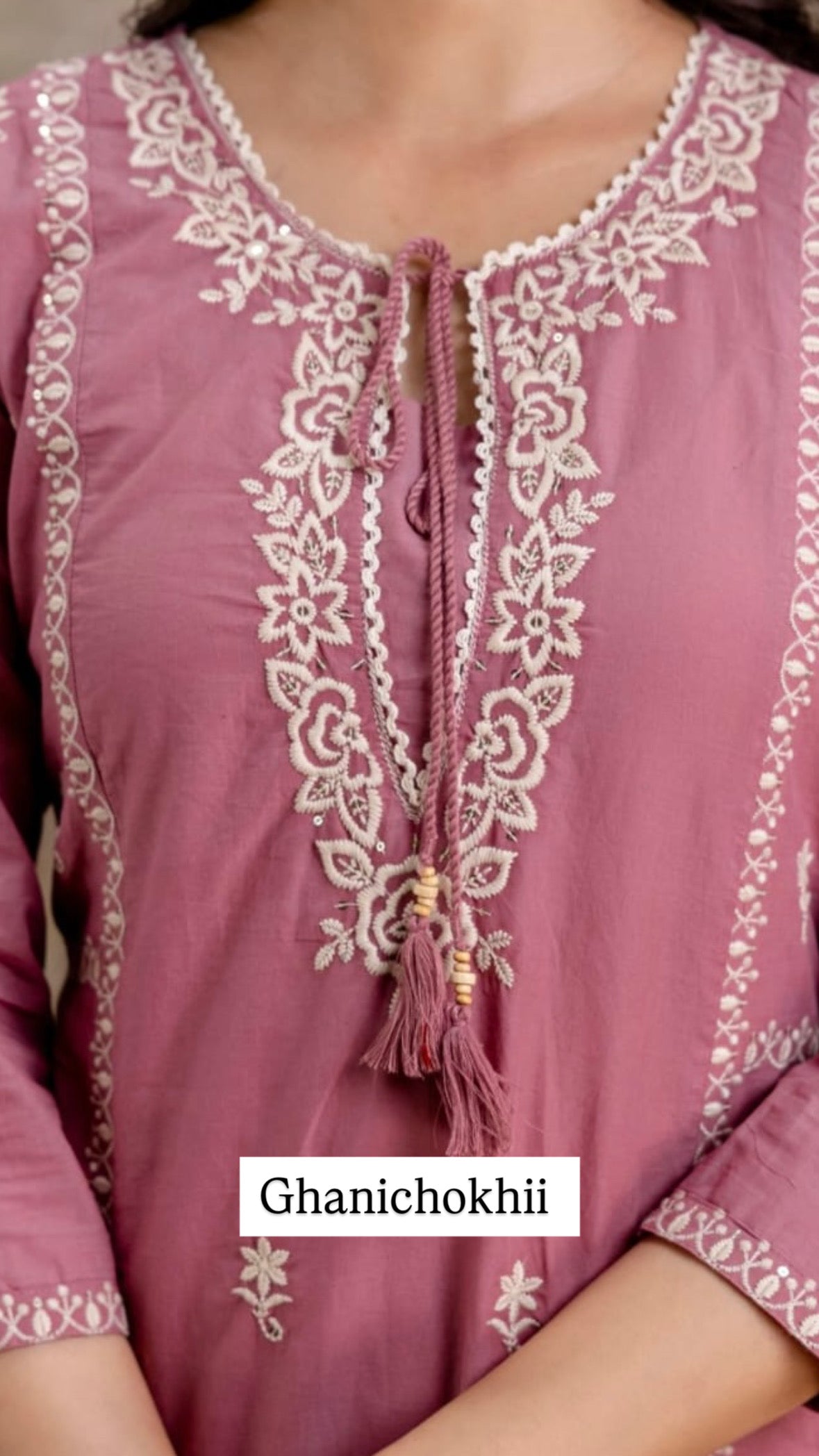 Rosewood Hand-Embroidered Cotton Kurta Set