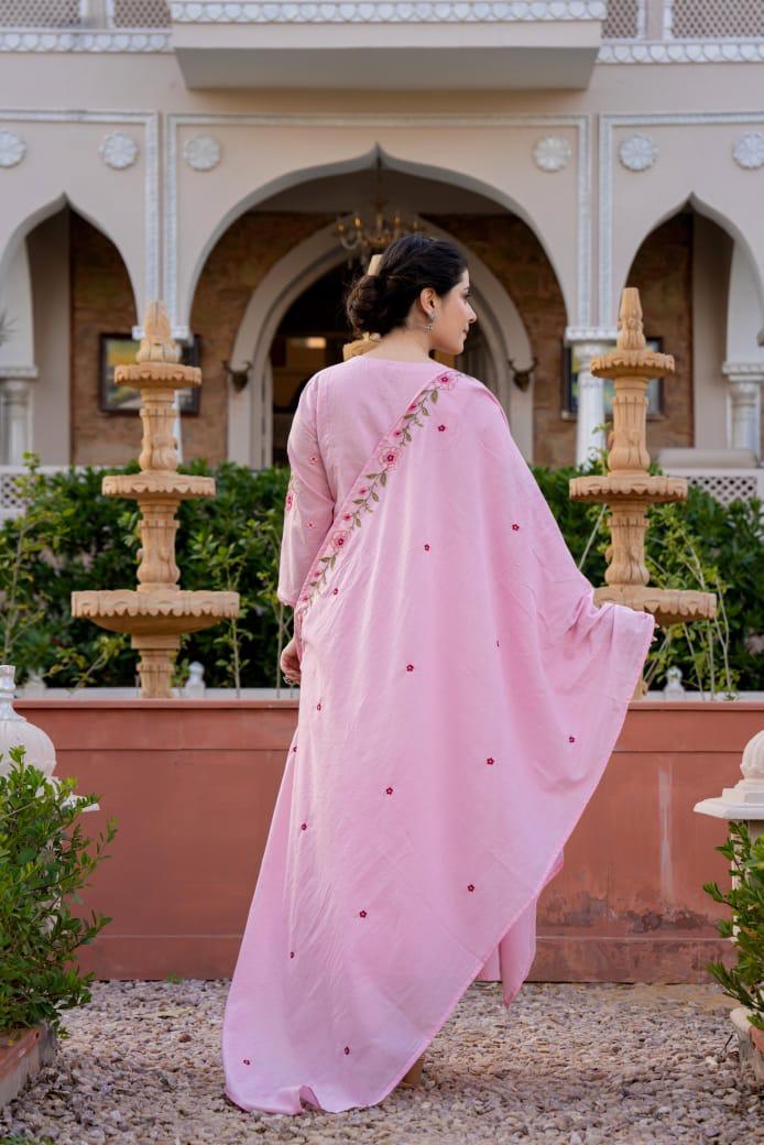 Gulabi Nazakat 💝 – Pink Hand Embroidered Cotton Kurta Set 🌸