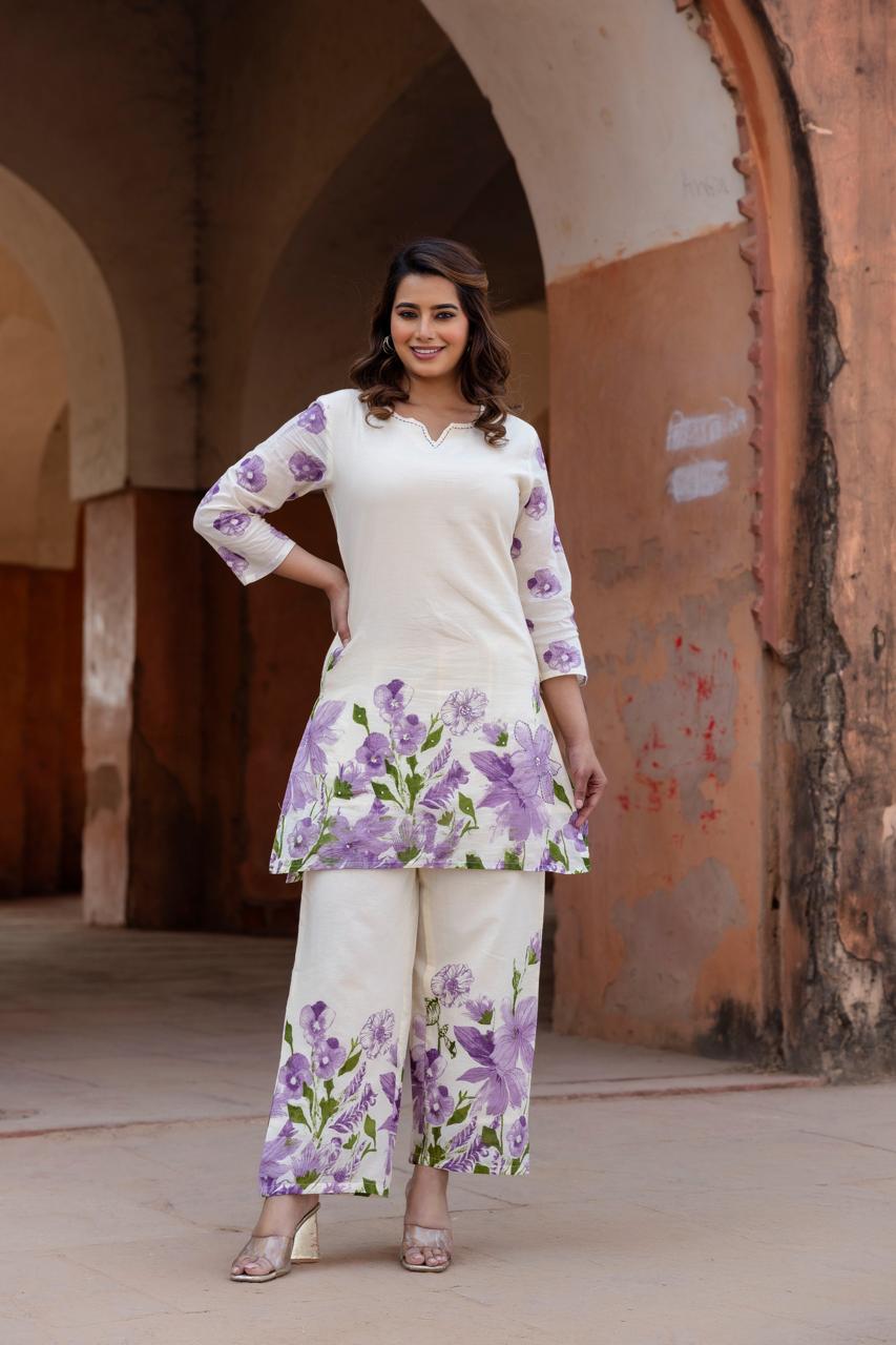 Lavender Bloom Mulmul Cotton Coord Set
