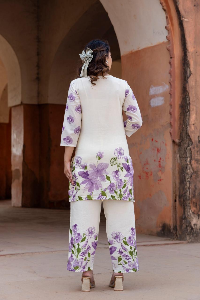 Lavender Bloom Mulmul Cotton Coord Set