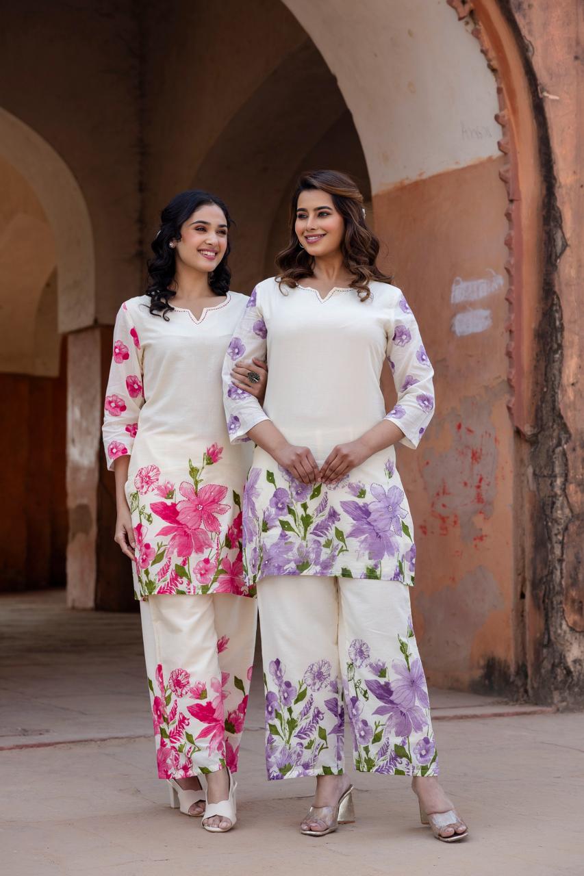 Lavender Bloom Mulmul Cotton Coord Set