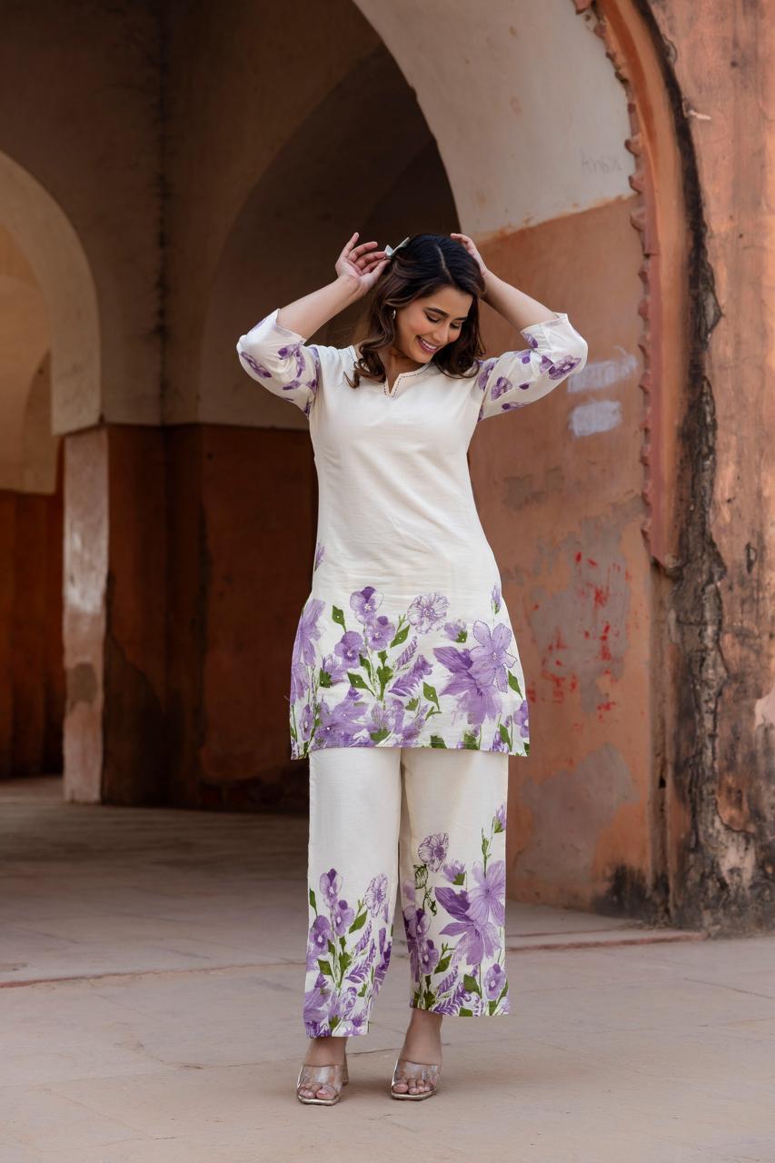 Lavender Bloom Mulmul Cotton Coord Set