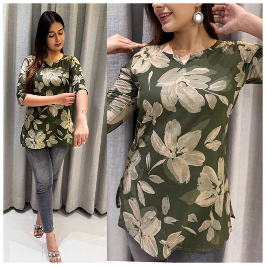 Olive Leaf Sanganeri Short Kurti – Earthy Charm for Every Day