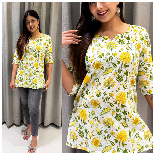 Floral Sanganeri Short Kurti – Earthy Charm for Every Day