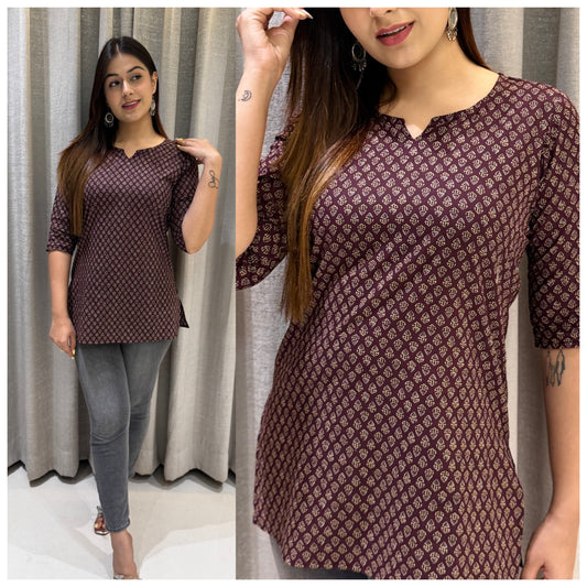 Mahroon Magic Sanganeri Short Kurti – Earthy Charm for Every Day