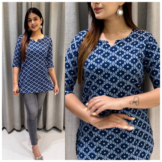 Blue Bandhani Sanganeri Short Kurti – Earthy Charm for Every Day