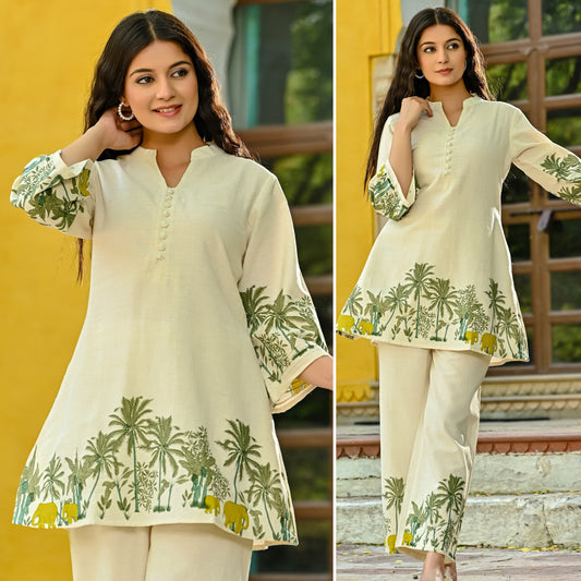 🦢Ivory Jungle Block Printed Co-ord Set – A Breath of Nature