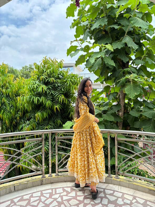 Sunshine Bloom Handblock Anarkali Set 🔆